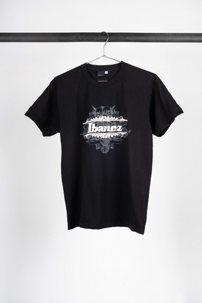 Black Ibanez t-shirt with embroidered tribal logo on chest (IT210)