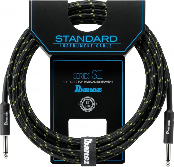 IBANEZ SI Serie (Standard) Instrumentenkabel - 2 gerade Stecker Gewebt - Klinke - Klinke, Black x Green - 6,10 m / 20 ft (SI20-BG)