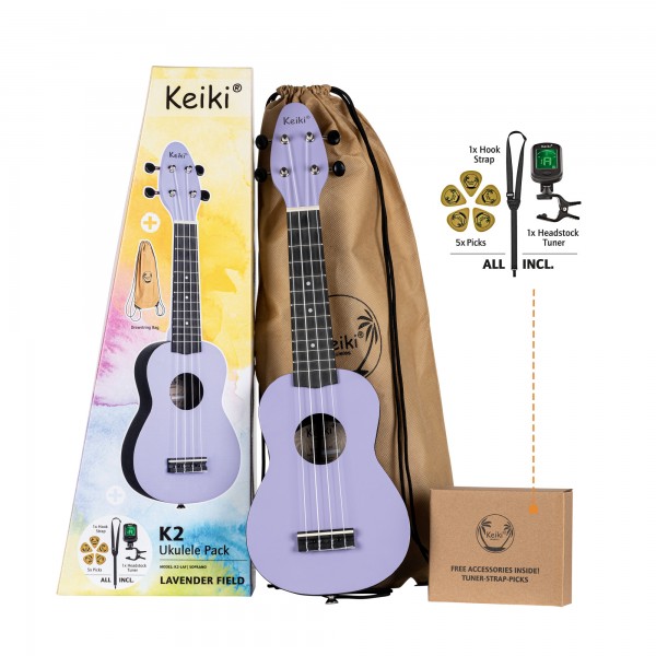 KEIKI K2 Serie Sopran Ukulele Set - Agathis / ABS Lavender Field (K2-LAF)