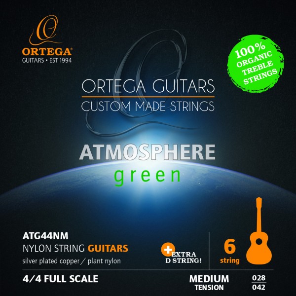 ORTEGA Atmosphere Green Series Gitarrensaiten Organic Nylon Treble - Medium + Extra D Saite (ATG44NM)