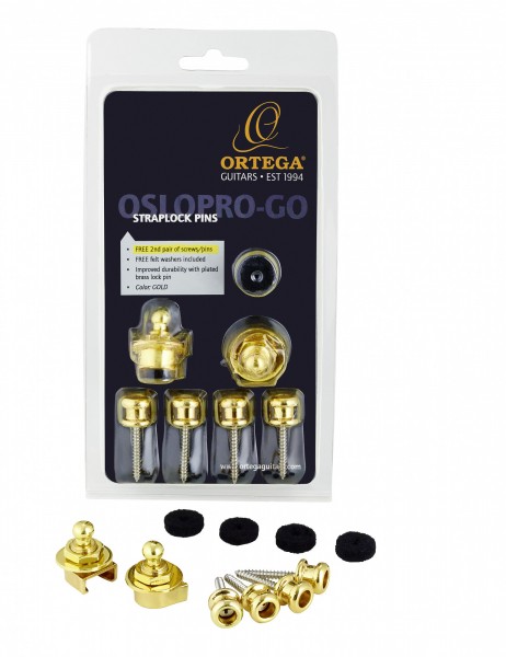 ORTEGA Strap Lock Pin Pro Version Gold - Inclusive FREE pair of screws/pins (OSLOPRO-GO)