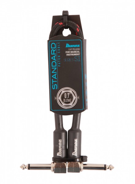 IBANEZ SI Serie (Standard) Instrumentenkabel - Patch Kabel 2 abgewinkelte Stecker Gewebt - Klinke - Klinke, Black x Wine - 0,21 m / 0,7 ft (SI07P-BW)
