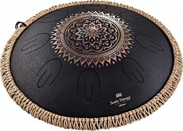 Meinl Sonic Energy 16" Octave Steel Tongue Drum, D Kurd, 9 Töne, 440 Hz, Gelasertes Blumenmuster, Schwarz (OSTD1BKE)