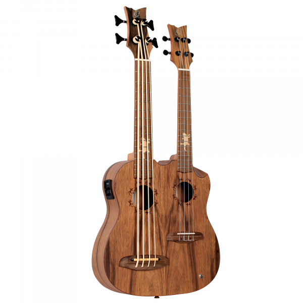 ORTEGA Custom Built Serie Double-Neck UkeBass / Tenor Ukulele - Paldao Natural + Bag (HYDRA-BSTE)