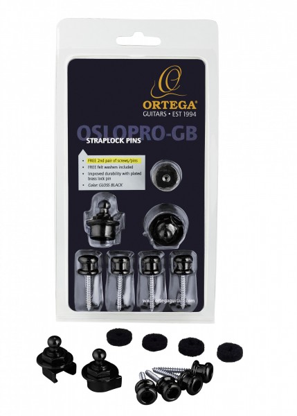 ORTEGA Strap Lock Pin Pro Version gloss black - inklusive ein Paar Schrauben und Pins (OSLOPRO-GB)