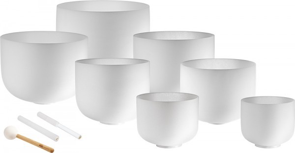 Meinl Sonic Energy 7-teiliges Crystal Singing Bowl Chakra Set, white-frosted, B4, A4, G4, F4, E4, D4, C4, 432 Hz (CSBSETCHA)