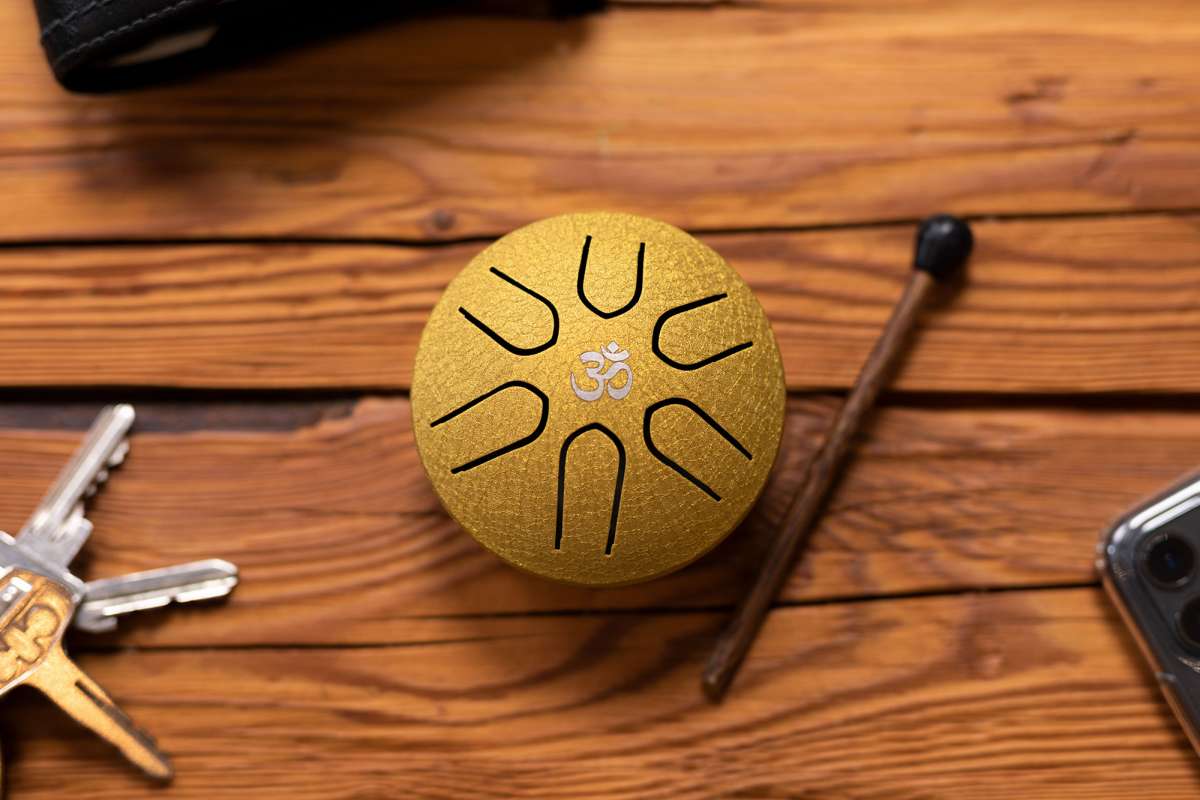 MEINL Sonic Energy 3 Pocket Steel Tongue Drum A Major 6 Notes 440 Hz Om Gold PSTD3GOM Gift Ideas MEINL Shop