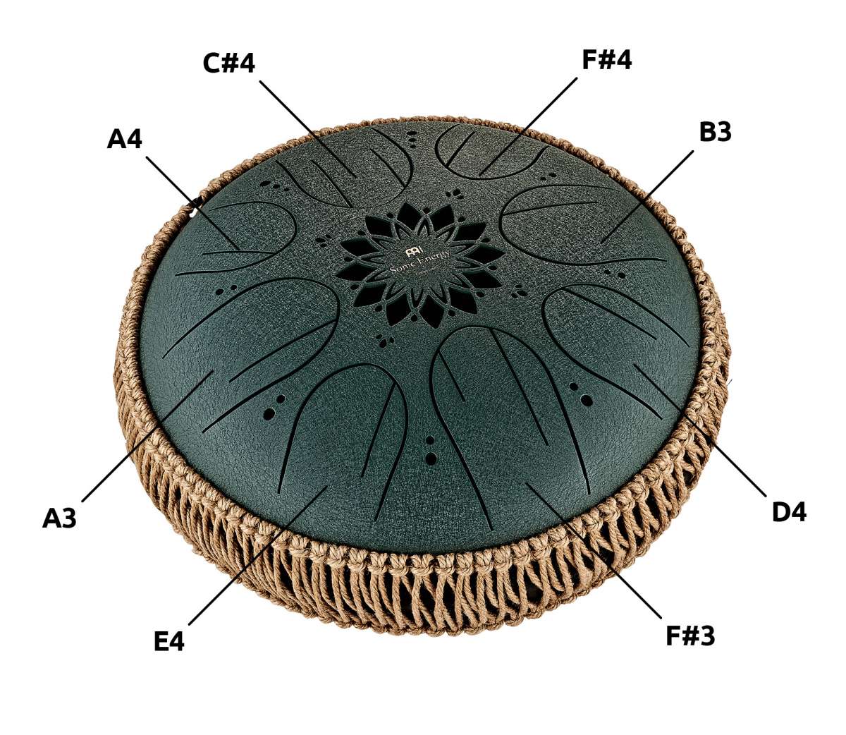 MEINL Sonic Energy 10 Medium Octave Steel Tongue Drum F Minor 8 Notes 432 Hz Dark Green MOSTD4DG Steel Tongue Drums Meinl Sonic Energy MEINL Shop