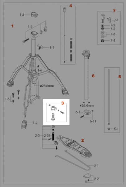 TAMA height adjustment assembly - HH75W (HH75W-3)