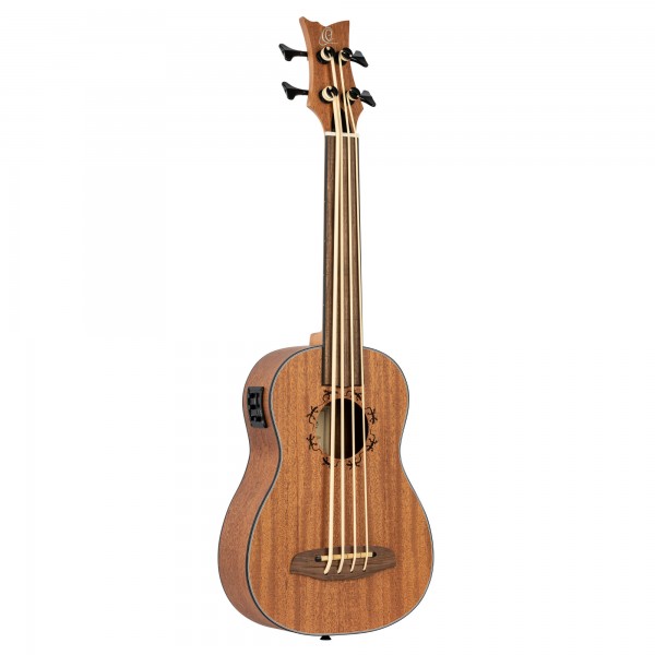 ORTEGA Lizard Serie Short Scale Fretless Uke Bass 4 String - Mahogany Natural + Bag (LIZZY-BSFL-GB)