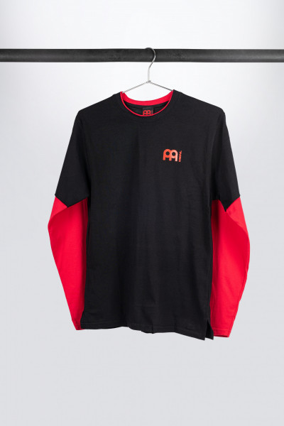 MEINL Longsleeve in schwarz mit roten Ärmeln und Logo auf der linken Brust und auf dem Rücken (M74)