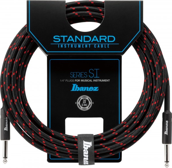 IBANEZ SI Series (Standard) Guitar Instrument Cable - 2 Straight Plugs Woven - Male, Black x Wine - 6,10 m / 20 ft (SI20-BW)