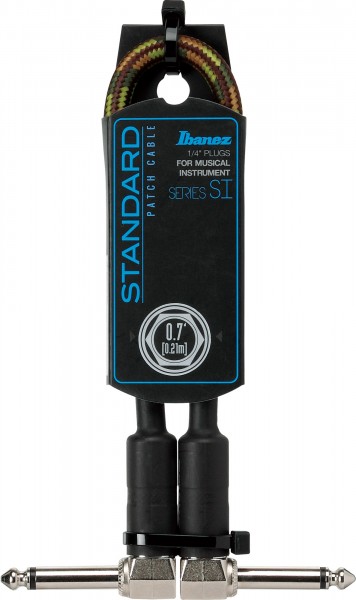 IBANEZ SI Series (Standard) Guitar Instrument Cable - Patch Cable 2 Right Angle Plug Woven - Male - Male, Camouflage Green - 0,21 m / 0,7 ft (SI07P-CGR)