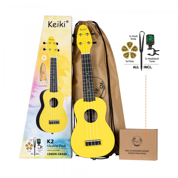 KEIKI K2 Series Soprano Ukulele Set - Agathis / ABS Lemon Grass (K2-LGR)