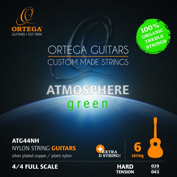 ORTEGA Atmosphere Green Series Guitar Strings Organic Nylon Treble - Hard + Extra D String (ATG44NH)
