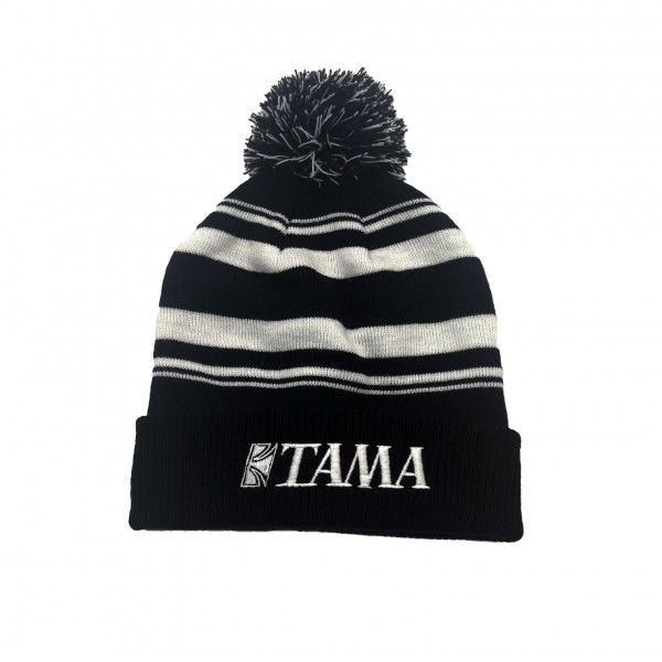 TAMA Bobble Hat Black & White Striped With White Logo (TAMA-BOMMEL)