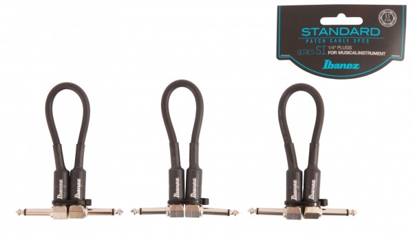 IBANEZ SI Series (Standard) Guitar Instrument Cable - 2 Right Angle plugs 3pcs set Patch Cable - Male - Male, Black - 0,15 m / 0,5 ft (SI05P3)