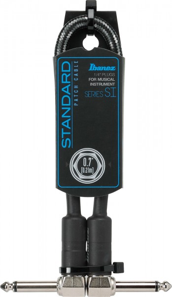 IBANEZ SI Series (Standard) Guitar Instrument Cable - Patch Cable 2 Right Angle Plug Woven - Male - Male, Black - 0,21 m / 0,7 ft (SI07P-CCT)