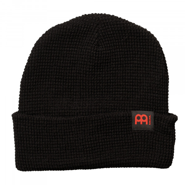 MEINL Waffle Knit Beanie - Black with red Meinl logo on Woven Label (M-KNITHAT-BK)