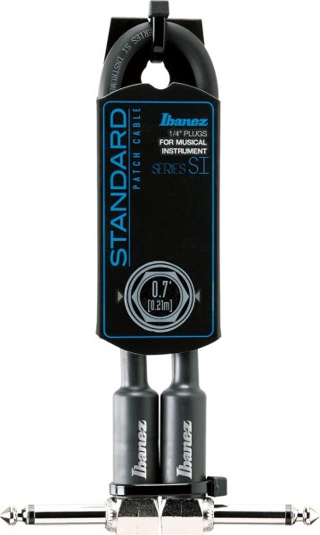IBANEZ SI Serie (Standard) Instrumentenkabel - 2 abgewinkelte Stecker 3-teiliges Set Patch Kabel - Klinke - Klinke, Schwarz - 0,21 m / 0,7 ft (SI07P)
