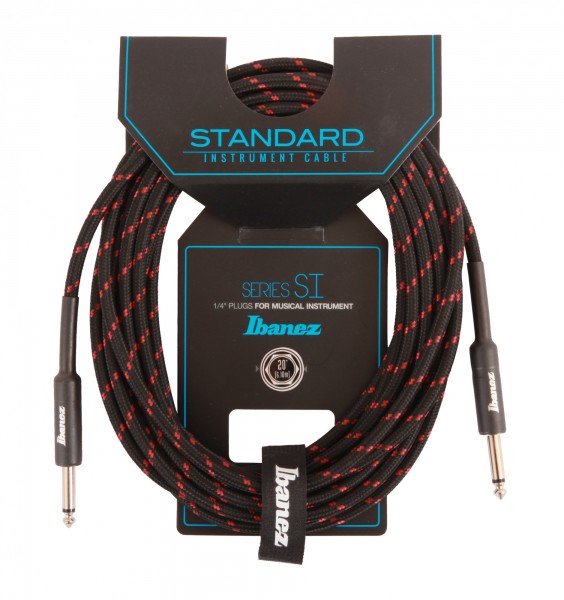 IBANEZ SI Serie (Standard) Instrumentenkabel - 2 gerade Stecker Gewebt - Klinke - Klinke, Black x Wine - 6,10 m / 20 ft (SI20-BW)