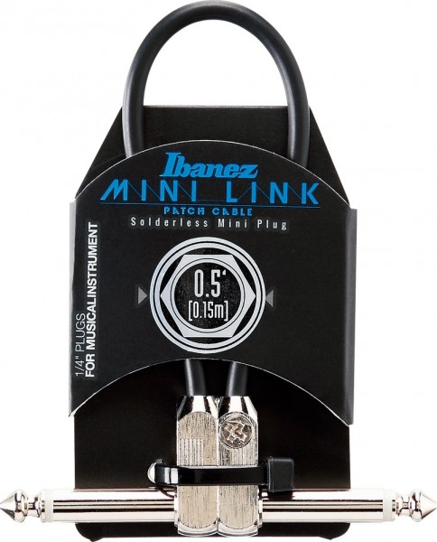 IBANEZ PA Series (Standard) Guitar Instrument Cable - 2 Right Angle plugs Patch Cable - Male - Male, Black - 0,15 m / 0,5 ft (PA0105)