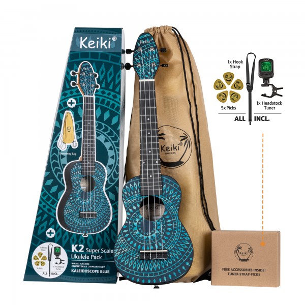 KEIKI K2 Serie Superscale Sopran Ukulele Set - Agathis / Blue Kaleidoscope (K2SS-BKC)