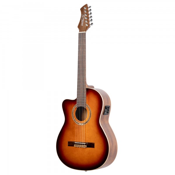 1B ORTEGA Performer Series Konzertgitarre 4/4 Schmaler Hals Lefty - Fichten Decke + Preamp + Bag (1B-RCE238SNFL)