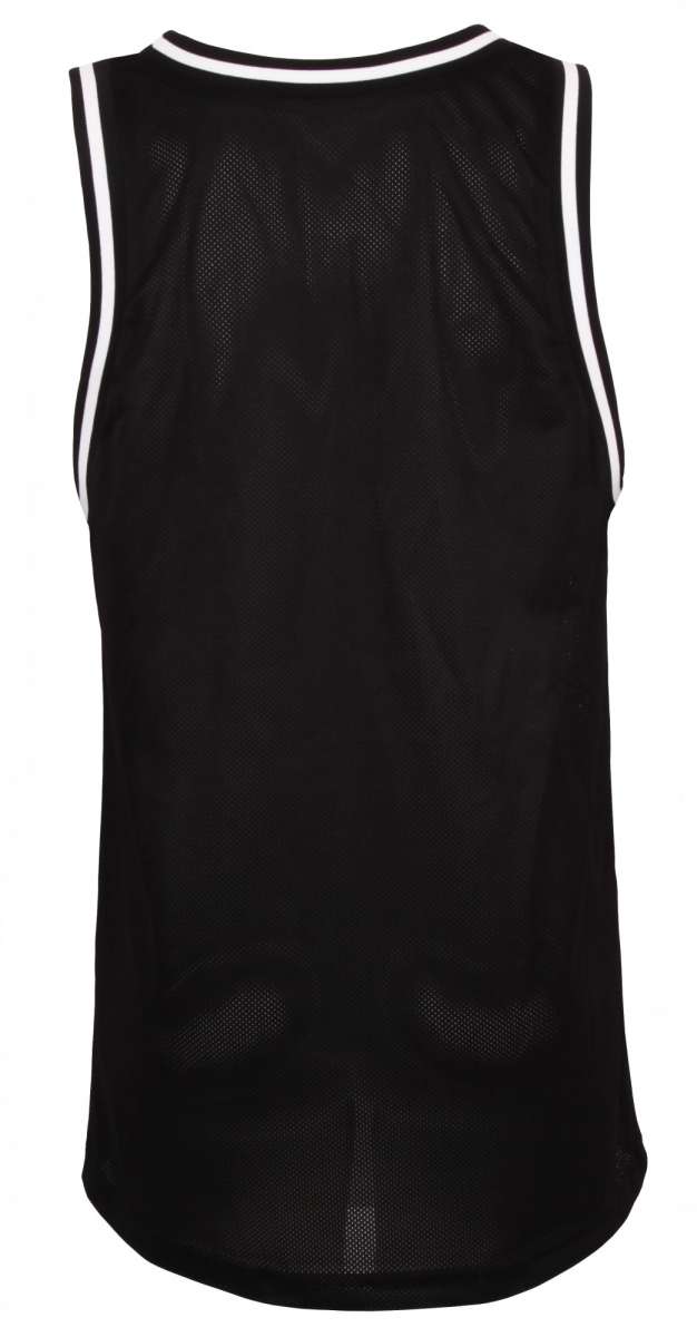 Black Meinl tanktop with imprinted white metal-fork logo on