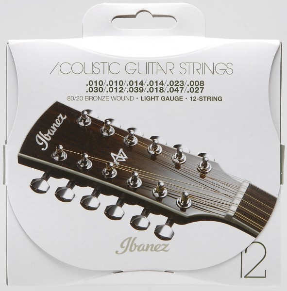 IBANEZ String Set for 12 String Light - .010/.010/.014/.014/.023/.008/.030/.012/.039/.018/.047/.027 80/20 Bronze (IACS12C)