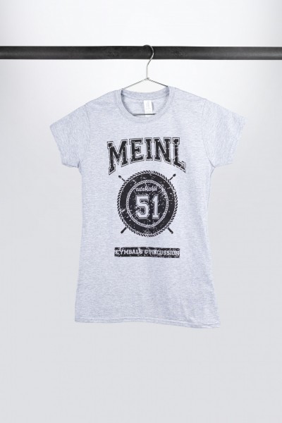 MEINL Girlie T-Shirt in grau mit schwarz aufgedrucktem College Logo auf der Brust (M41)