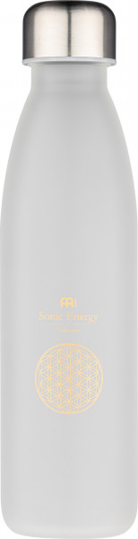 Meinl Sonic Energy Glastrinkflasche white-frosted - 650 ml - Mit Blume des Lebens-Aufdruck und Lotusblume-Gravur (SONIC-BO-FOL)