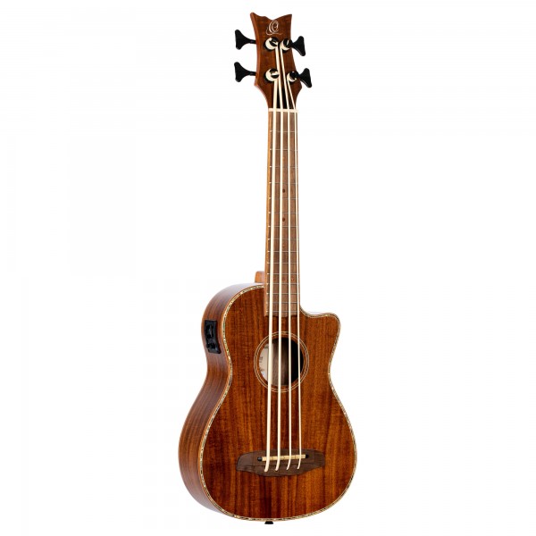 ORTEGA Lizard Series Short Scale Uke Bass 4 String - Acacia Natural + Bag (CAIMAN-BS-GB)