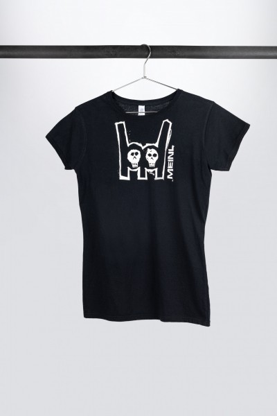 MEINL T-Shirt in schwarz mit weiß aufgedrucktem Metal-Fork Logo auf der Brust - Girlie (M36)