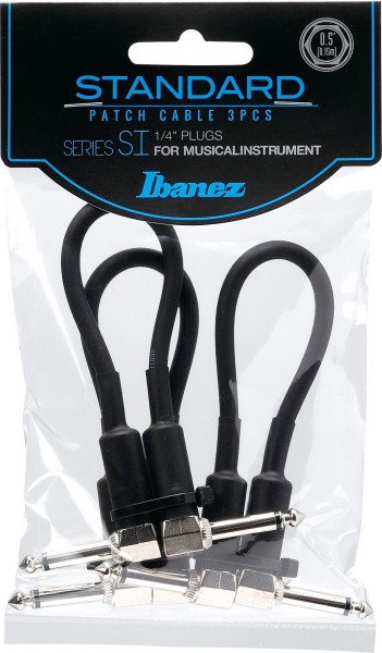 IBANEZ SI Serie (Standard) Instrumentenkabel - 2 abgewinkelte Stecker 3-teiliges Set Patch Kabel - Klinke - Klinke, Schwarz - 0,15 m / 0,5 ft (SI05P3)