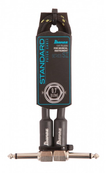 IBANEZ SI Serie (Standard) Instrumentenkabel - Patch Kabel 2 abgewinkelte Stecker Gewebt - Klinke - Klinke, Schwarz x Grün - 0,21 m / 0,7 ft (SI07P-BG)