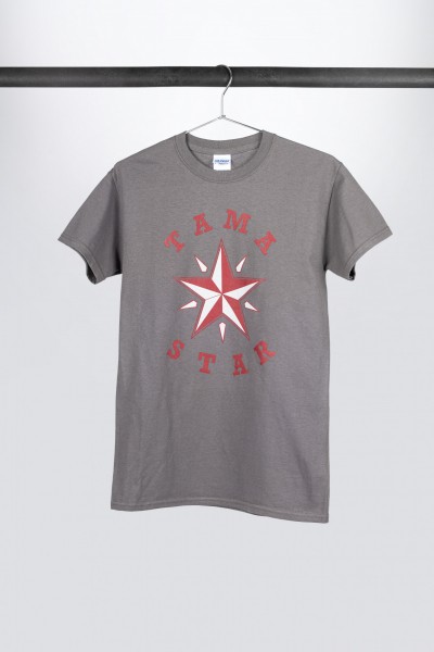 TAMA T-Shirt in grau mit rot-weißem Star Frontprint (TAMT002)