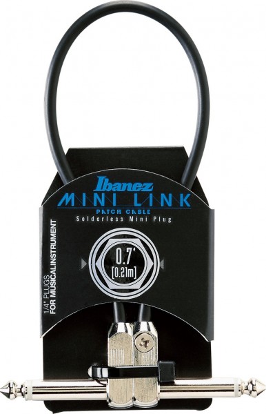 IBANEZ PA Serie (Standard) Instrumentenkabel - 2 abgewinkelte Stecker Patch Kabel - Klinke - Klinke, Schwarz - 0,21 m / 0,7 ft (PA0107)
