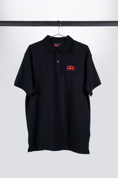 Black Meinl poloshirt with embroidered red Meinl logo on left chest (M25)
