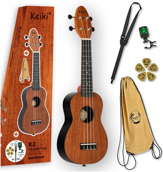 KEIKI K2 Serie Sopran Ukulele Set - Agathis / Mahogany Natural (K2-MAH)