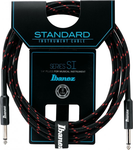 IBANEZ SI Serie (Standard) Instrumentenkabel - 2 gerade Stecker Gewebt - Klinke - Klinke, Black x Wine - 3,05 m / 10 ft (SI10-BW)