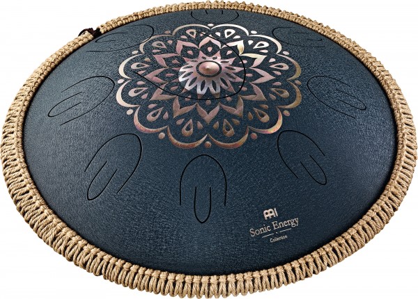 MEINL Sonic Energy Octave Steel Tongue Drum, Navy Blue, Engraved floral design, D Amara, 9 Notes, 16" / 40 cm (OSTD2NBE)