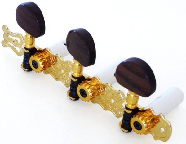 Tuner Gold, CMS G,B,E, Rosewood Buttons Length 11,9cm, distance between pegs 35mm - gold, CMS G,B,E, (OER-20261)