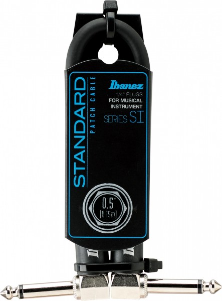 IBANEZ SI Series (Standard) Guitar Instrument Cable - 2 Right Angle plugs Patch Cable - Male - Male, Black - 0,15 m / 0,5 ft (SI05P)