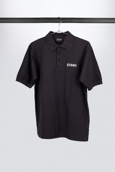 TAMA Polo-Shirt in schwarz mit weiß aufgenähtem Logo auf der Brust (TS10POLOBK)