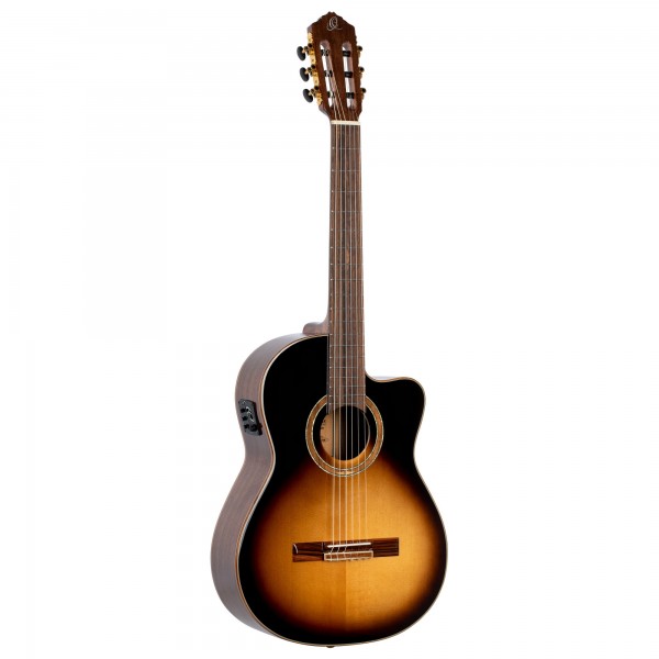 ORTEGA Performer Series 4/4 Akustisch-Elektrische Slim Neck Gitarre 6 String - Massive Fichte / Walnuss Tobacco Sunburst + Bag (RCE158SN-TSB)