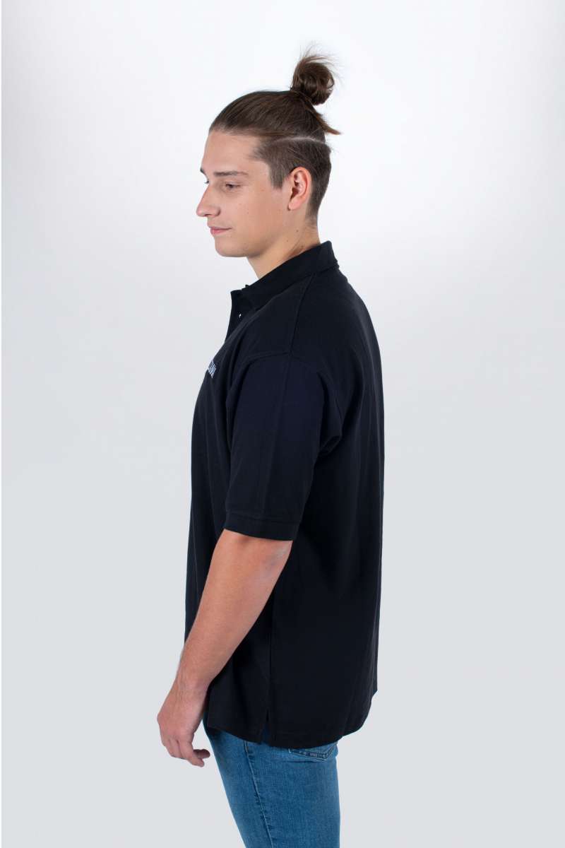 Tama black polo with embroidered logo on chest (TS10POLOBK